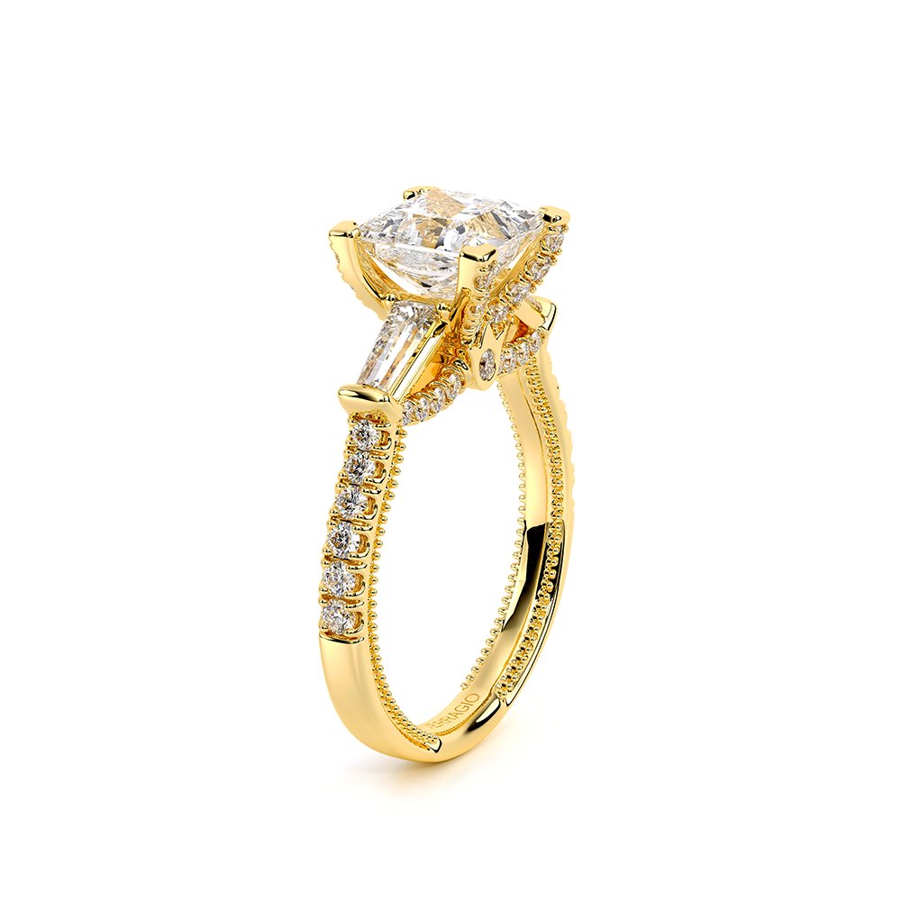 Princess Three-Stone 18k Yellow Gold Engagement Ring - REN-991