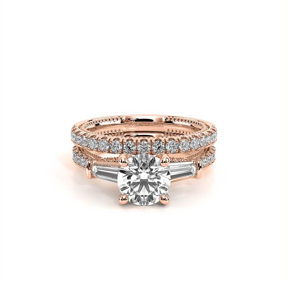 Round Three-Stone 14k Rose Gold Engagement Ring - REN-991