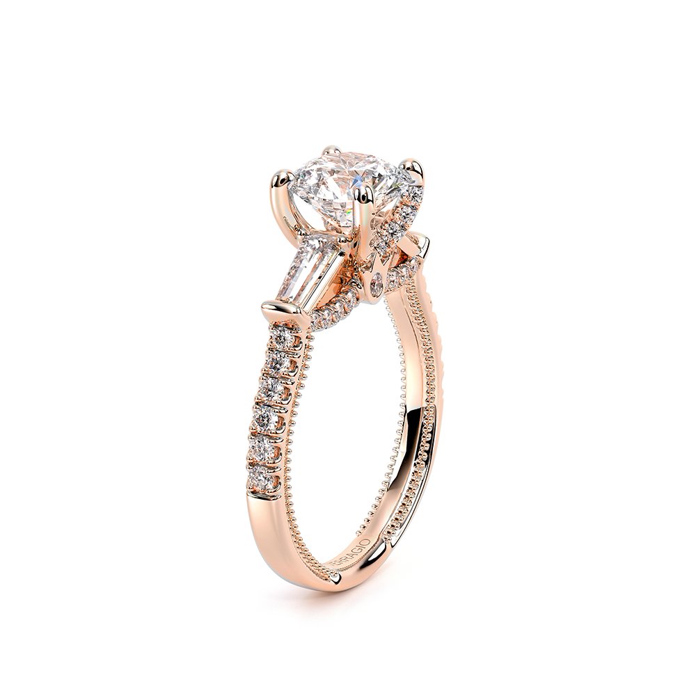 Round Three-Stone 18k Rose Gold Engagement Ring - REN-991