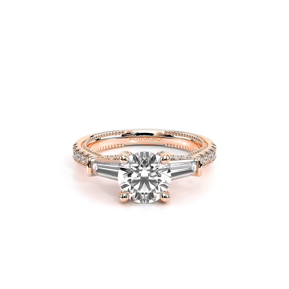Round Three-Stone 18k Rose Gold Engagement Ring - REN-991