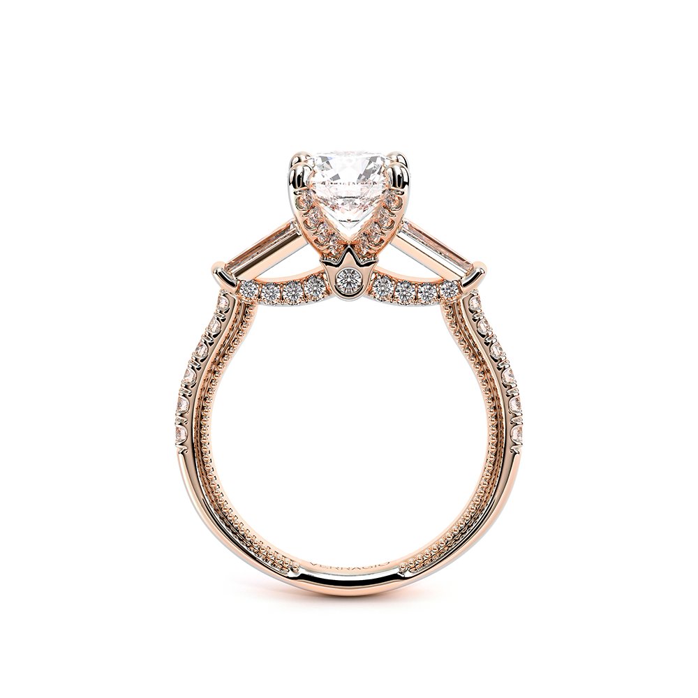 Round Three-Stone 18k Rose Gold Engagement Ring - REN-991