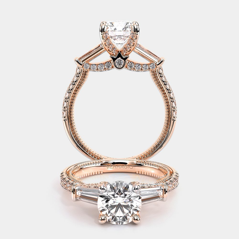 Round Three-Stone 18k Rose Gold Engagement Ring - REN-991