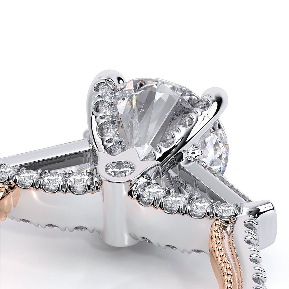 Round Three-Stone 14k Rose and White Gold Engagement Ring - REN-991