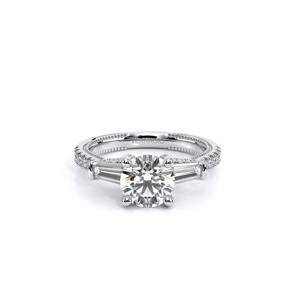 Round Three-Stone 18k White Gold Engagement Ring - REN-991
