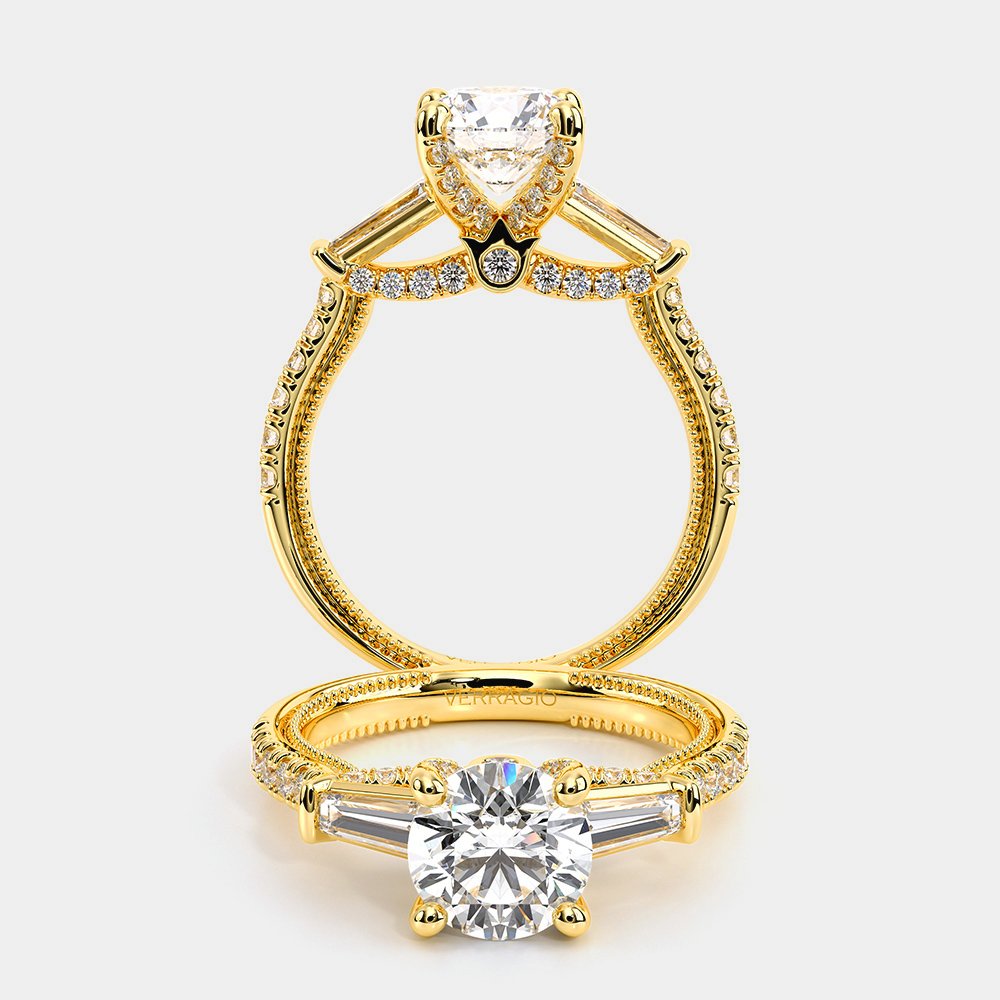 Round Three-Stone 14k Yellow Gold Engagement Ring - REN-991