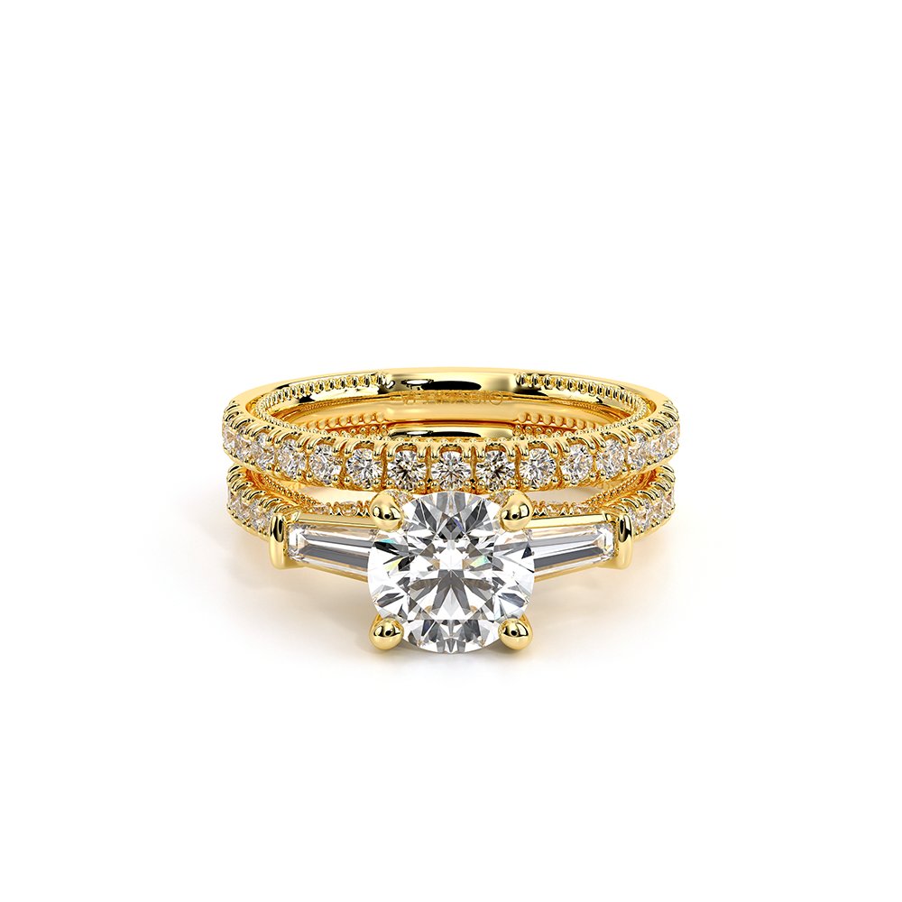 Round Three-Stone 18k Yellow Gold Engagement Ring - REN-991