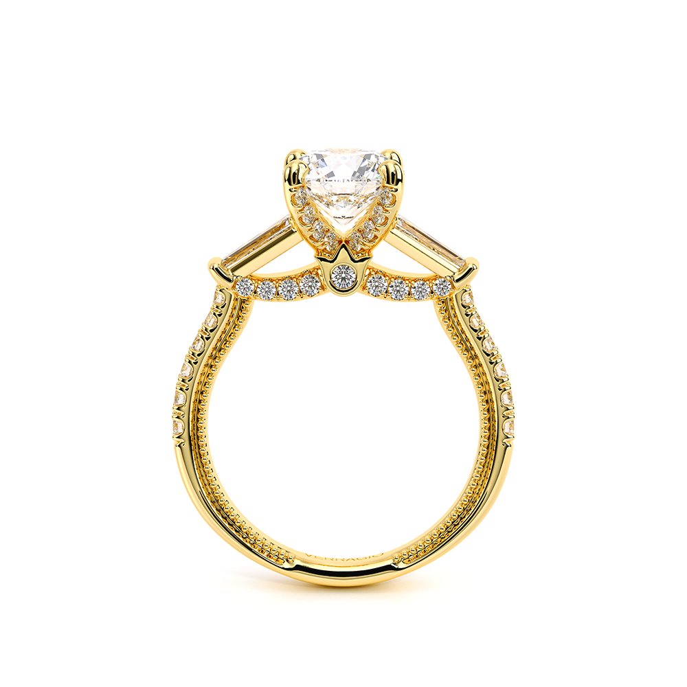 Round Three-Stone 18k Yellow Gold Engagement Ring - REN-991