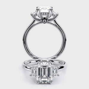 Emerald Three-Stone Platinum Engagement Ring - REN-993