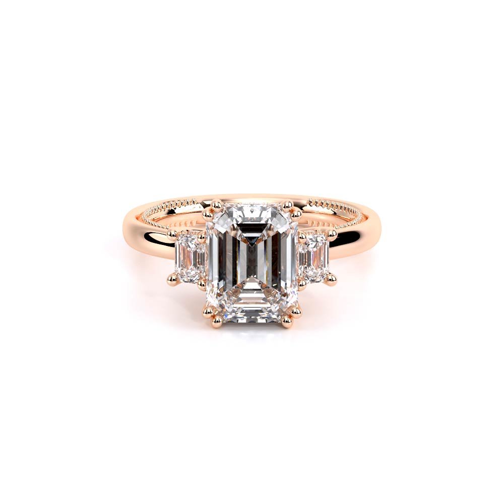 Emerald Three-Stone 14K Rose Gold Engagement Ring - REN-993