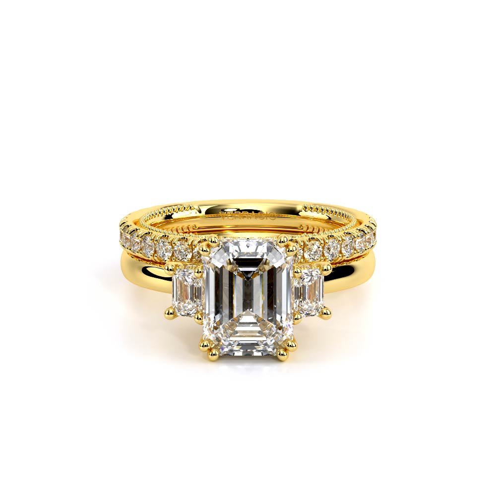 Emerald Three-Stone 14K Yellow Gold Engagement Ring - REN-993