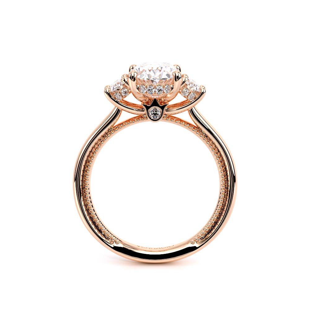 Oval Three-Stone 18k Rose Gold Engagement Ring - REN-993