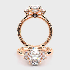 Oval Three-Stone 14K Rose Gold Engagement Ring - REN-993