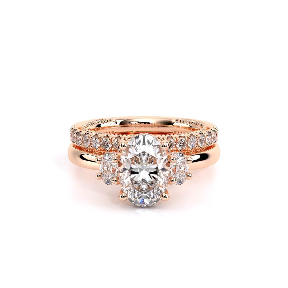 Oval Three-Stone 14K Rose Gold Engagement Ring - REN-993