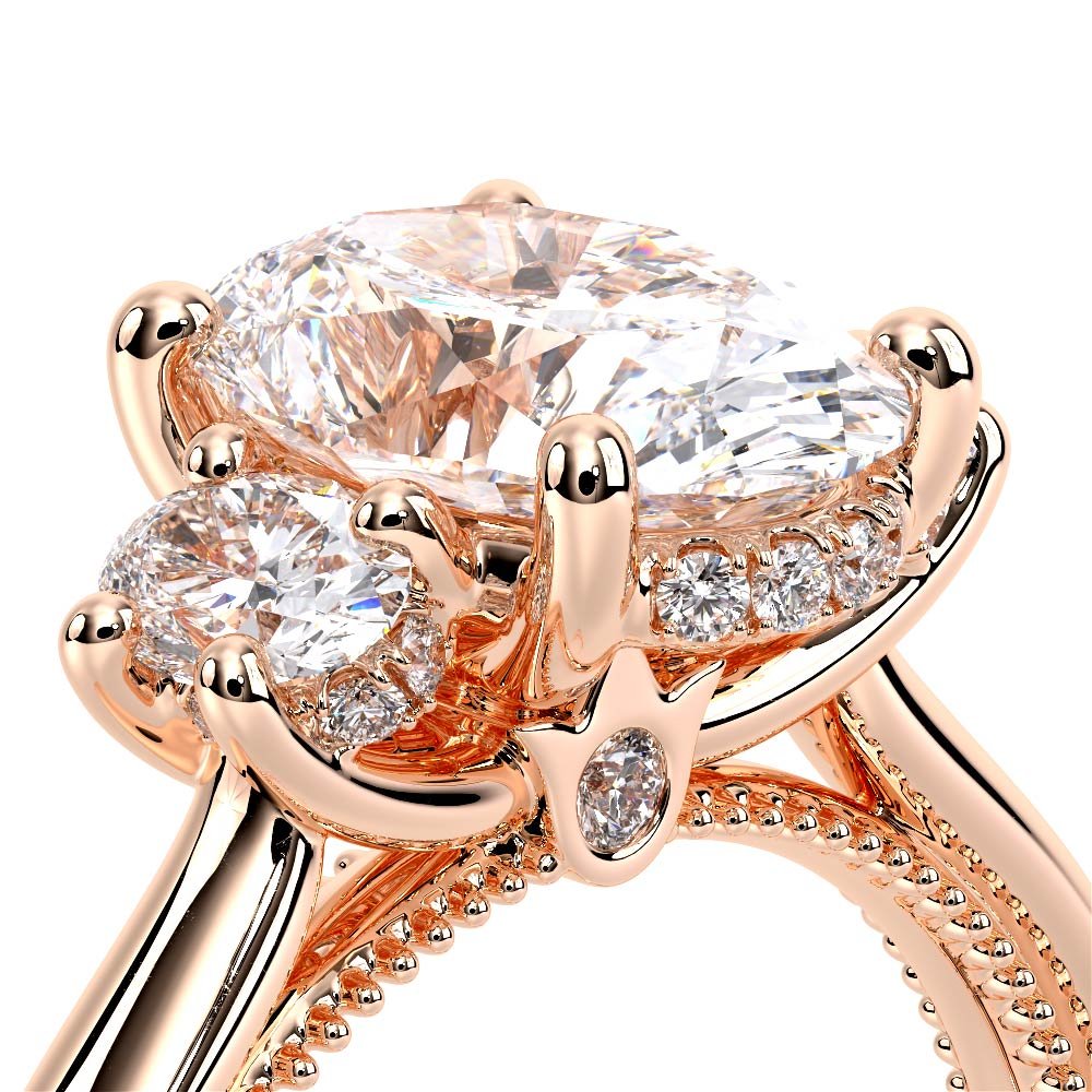 Oval Three-Stone 14K Rose Gold Engagement Ring - REN-993