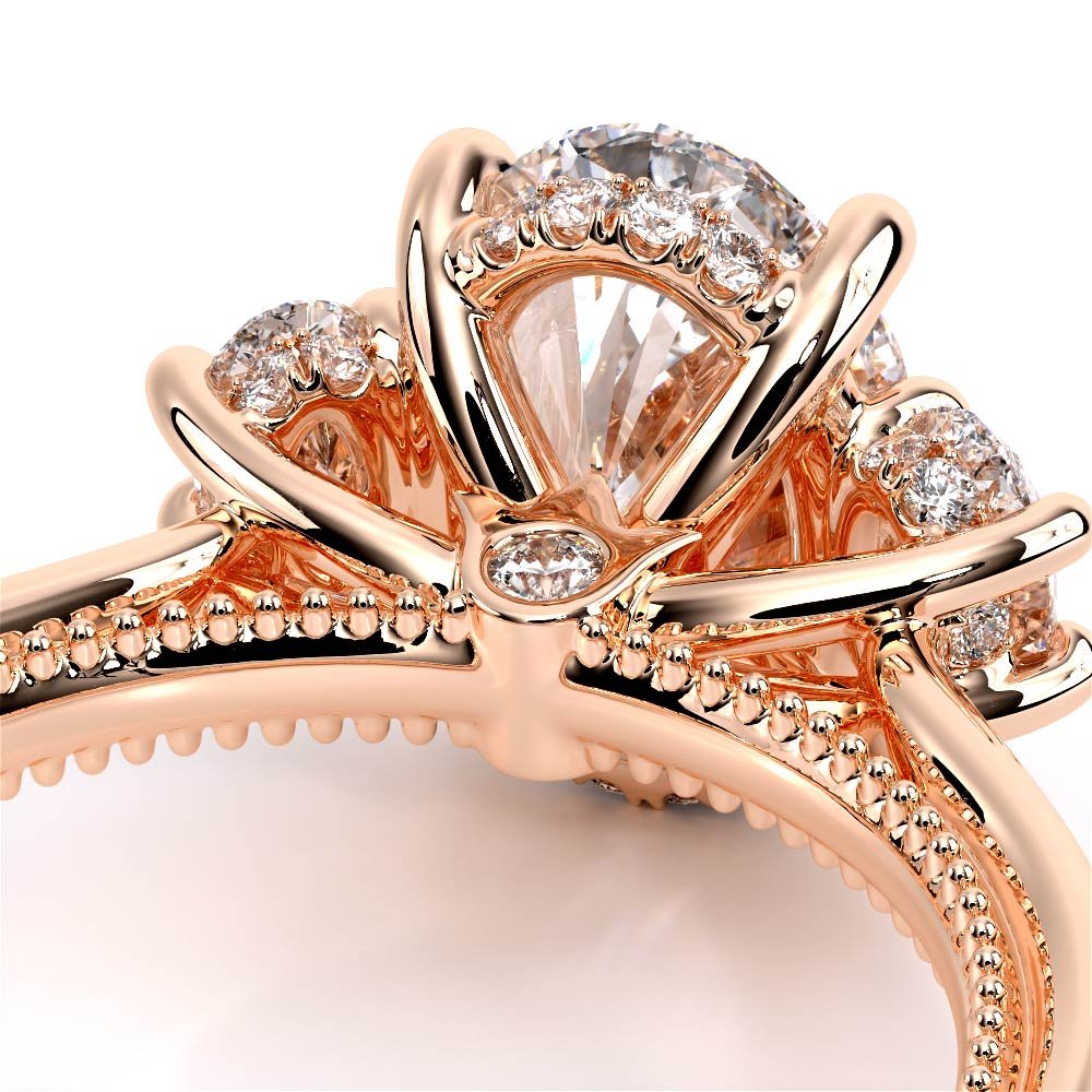 Oval Three-Stone 18k Rose Gold Engagement Ring - REN-993
