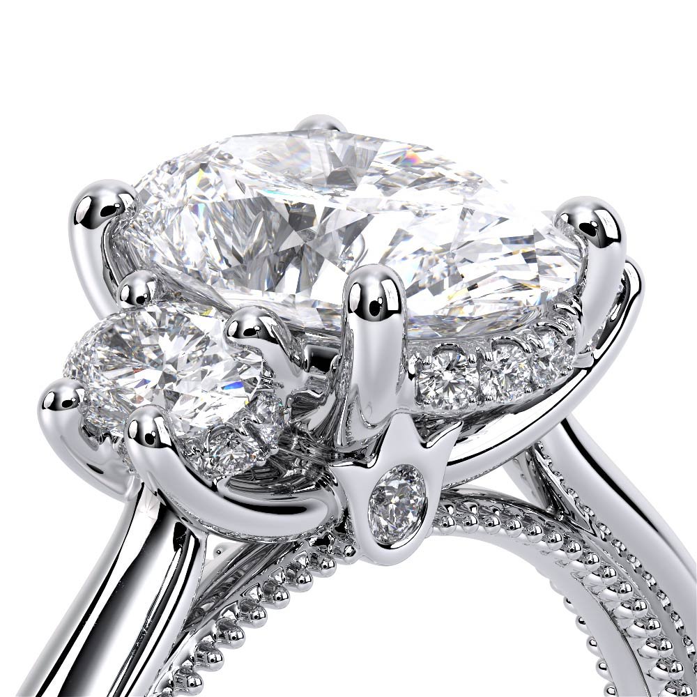 Oval Three-Stone 14K White Gold Engagement Ring - REN-993