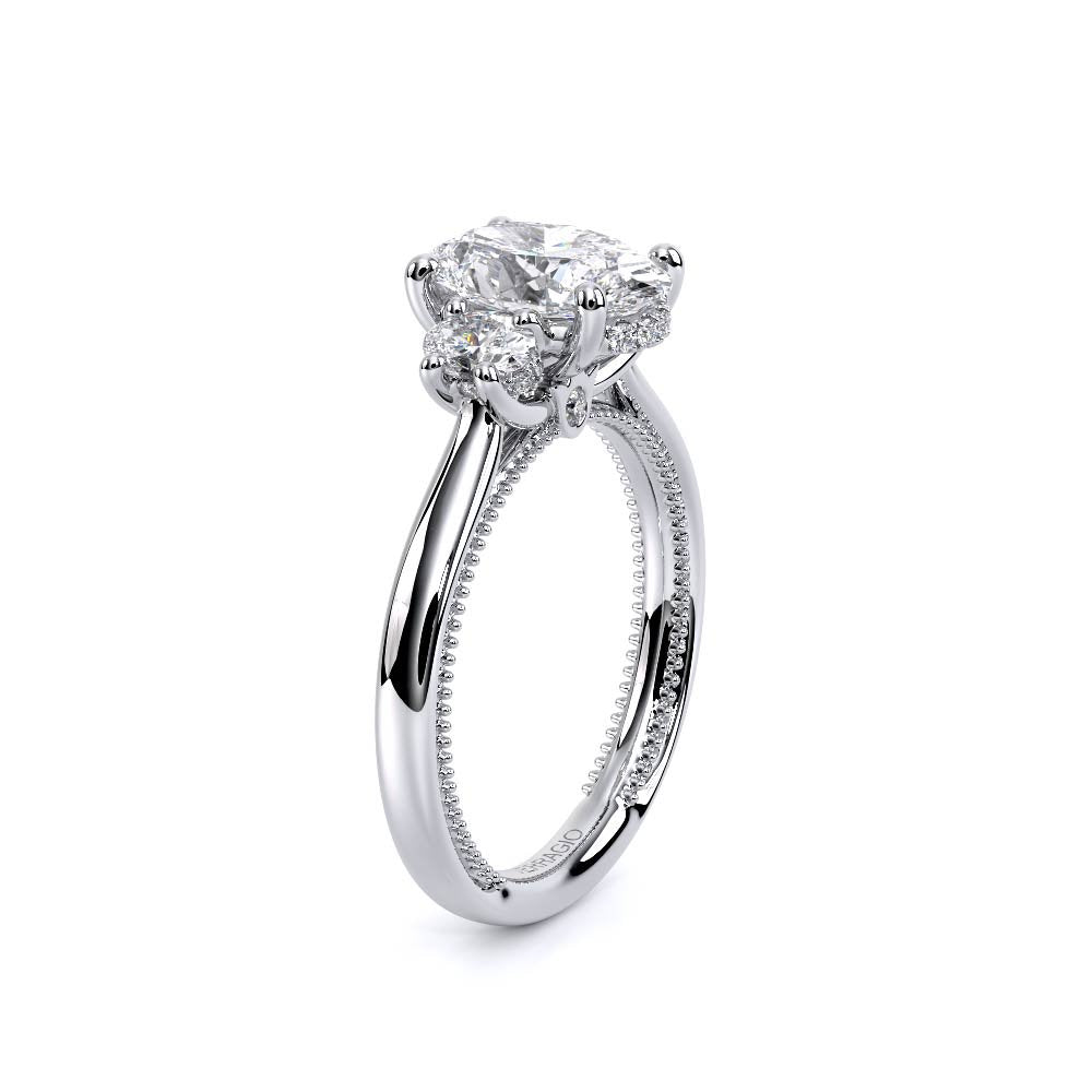 Oval Three-Stone 18k White Gold Engagement Ring - REN-993