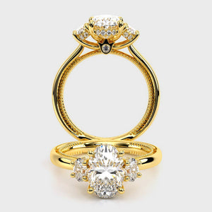 Oval Three-Stone 14K Yellow Gold Engagement Ring - REN-993