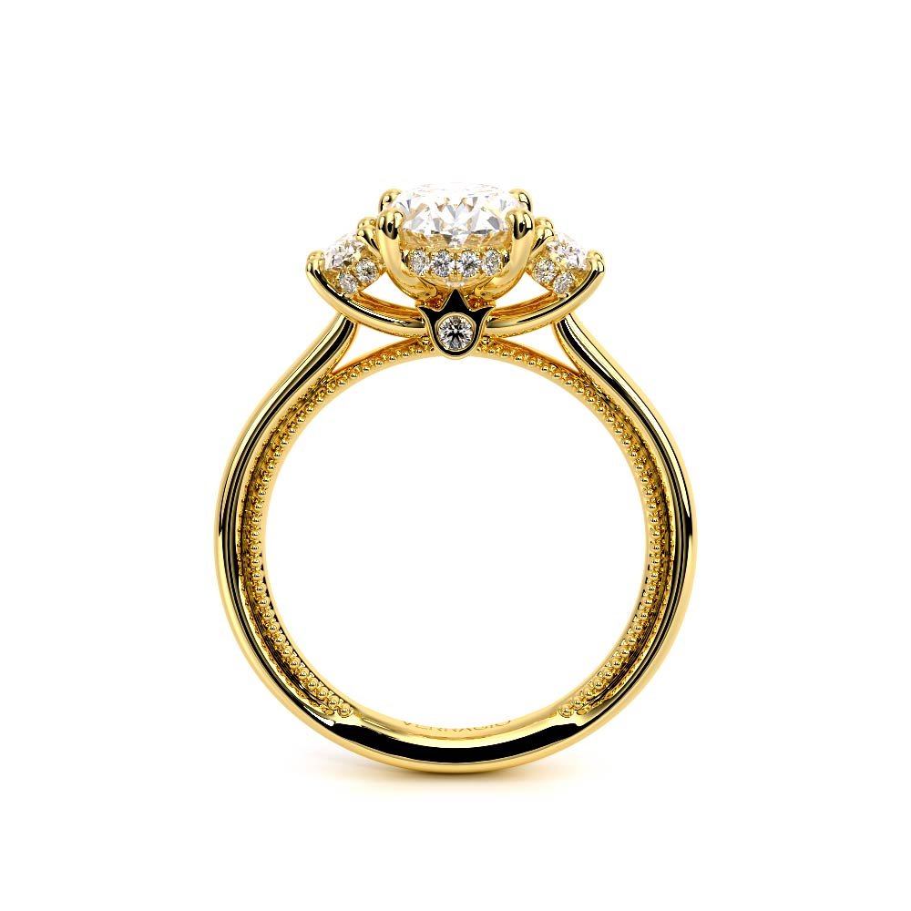 Oval Three-Stone 14K Yellow Gold Engagement Ring - REN-993
