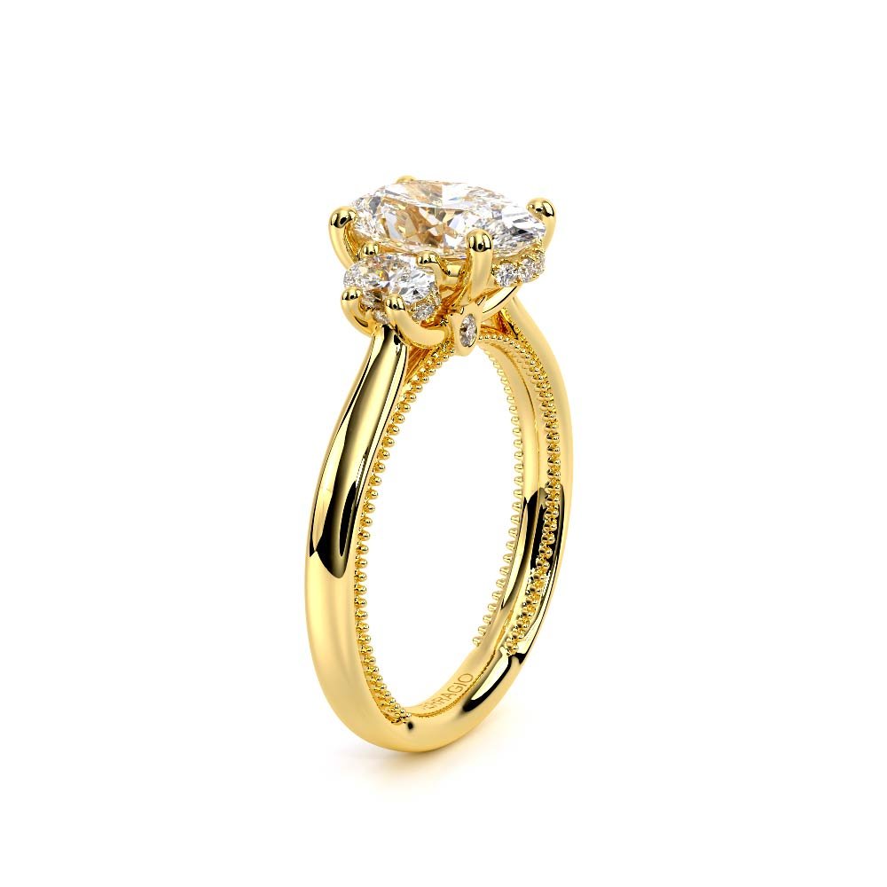 Oval Three-Stone 14K Yellow Gold Engagement Ring - REN-993