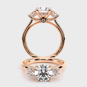 Round Three-Stone 14K Rose Gold Engagement Ring - REN-993