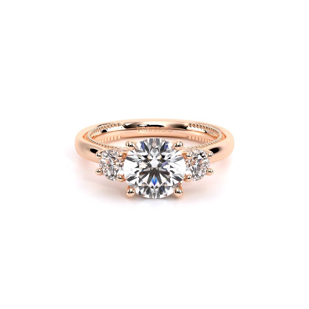 Round Three-Stone 18k Rose Gold Engagement Ring - REN-993