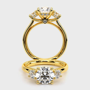 Round Three-Stone 14K Yellow Gold Engagement Ring - REN-993