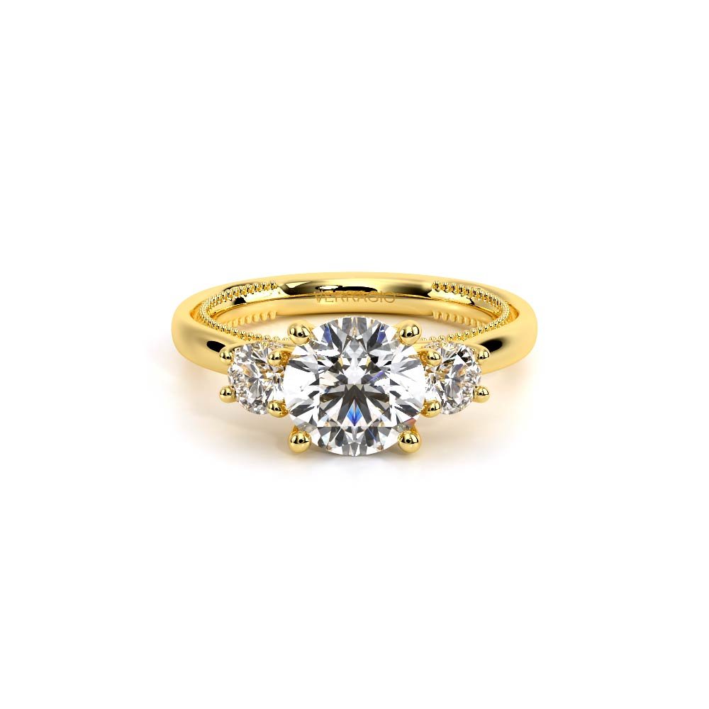 Round Three-Stone 14K Yellow Gold Engagement Ring - REN-993