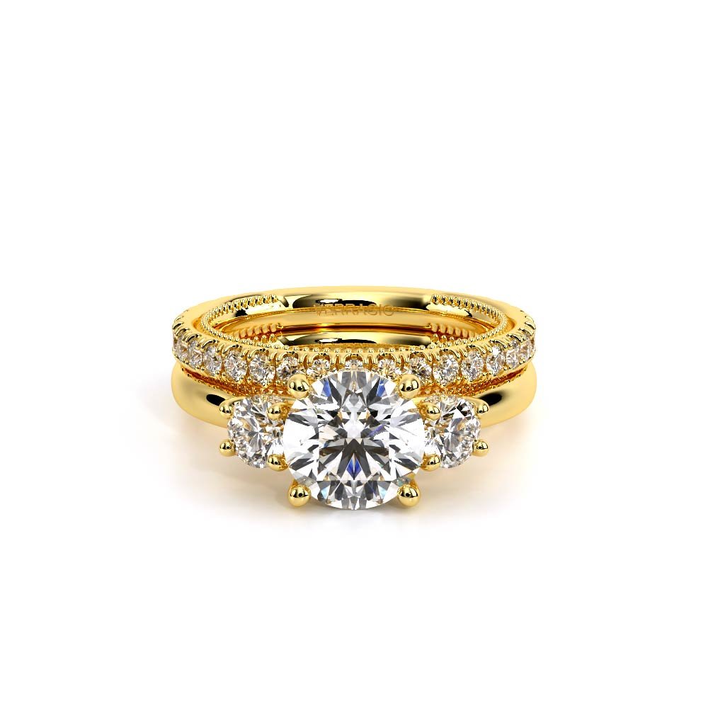 Round Three-Stone 14K Yellow Gold Engagement Ring - REN-993