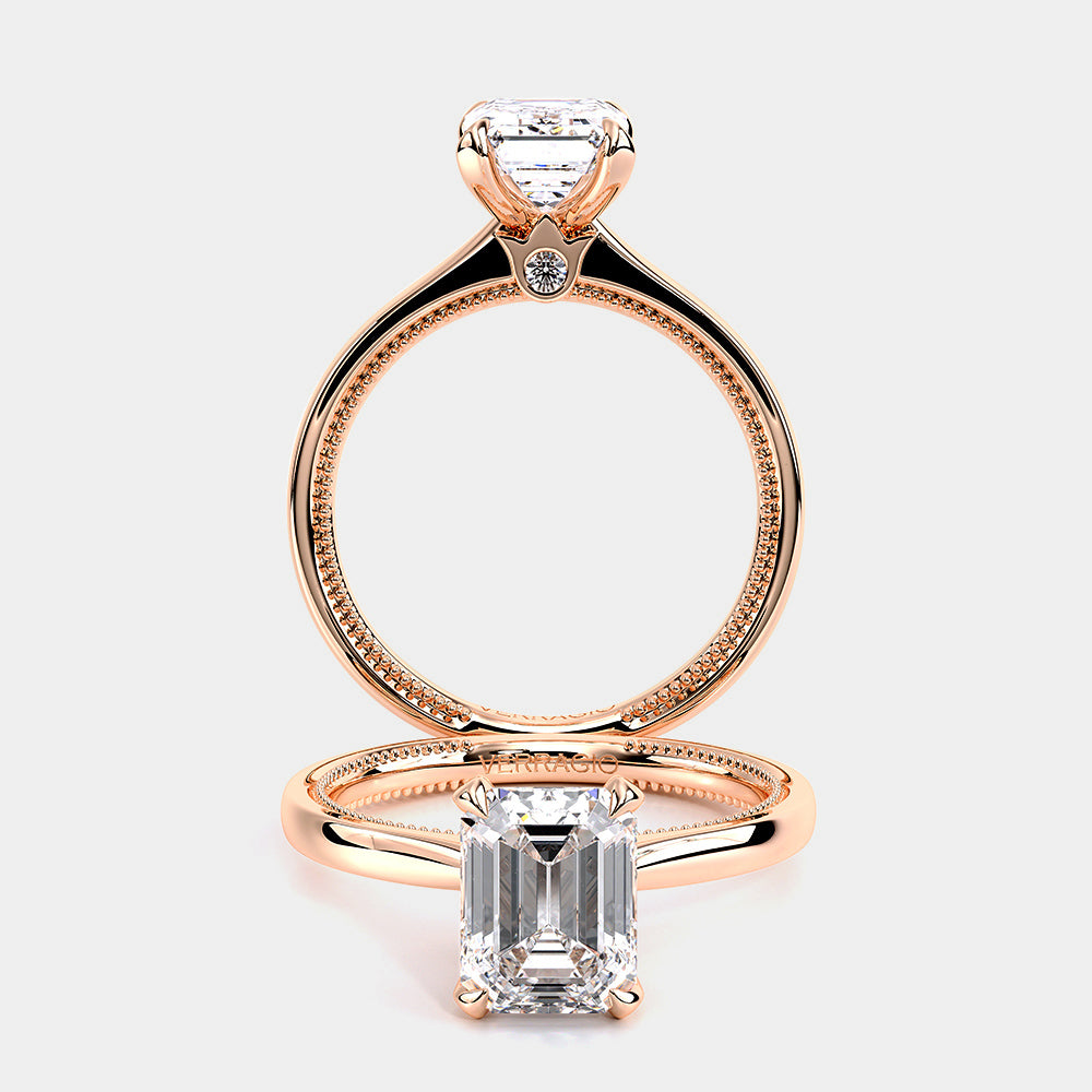 Emerald Solitaire 18k Rose Gold Engagement Ring - REN-SOL301