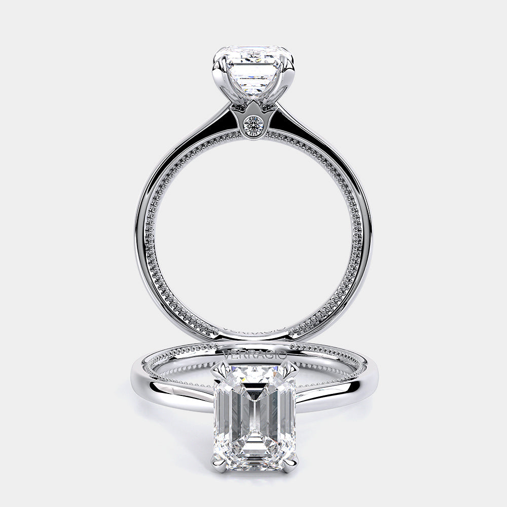 Emerald Solitaire 18k White Gold Engagement Ring - REN-SOL301