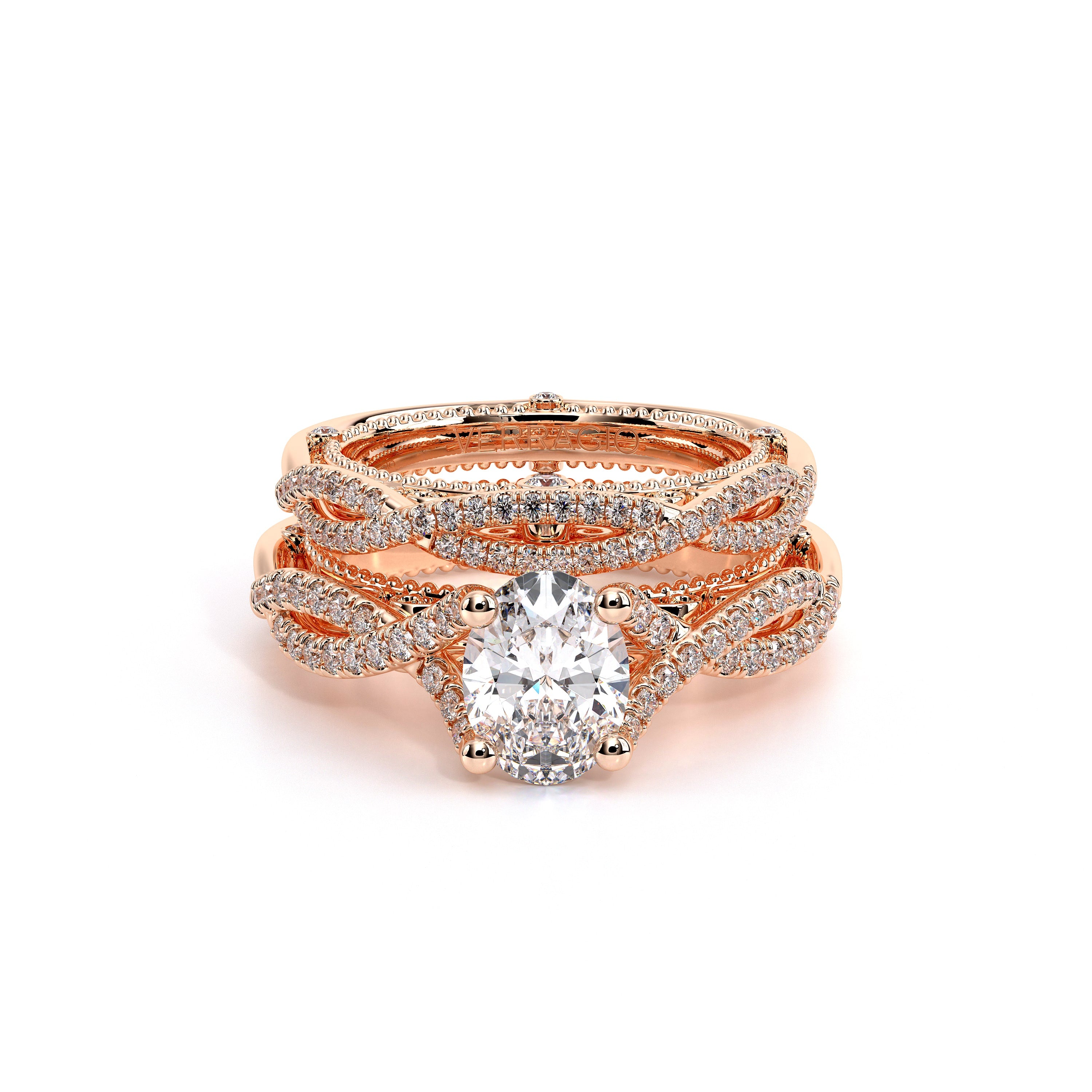 Oval Pavé 14k Rose Gold Engagement Ring - VEN-5003