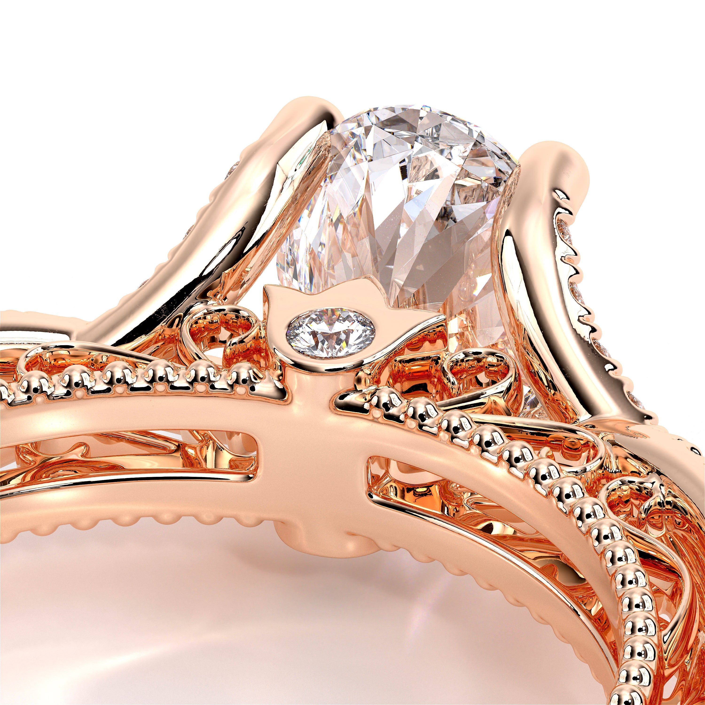 Oval Pavé 18k Rose Gold Engagement Ring - VEN-5003