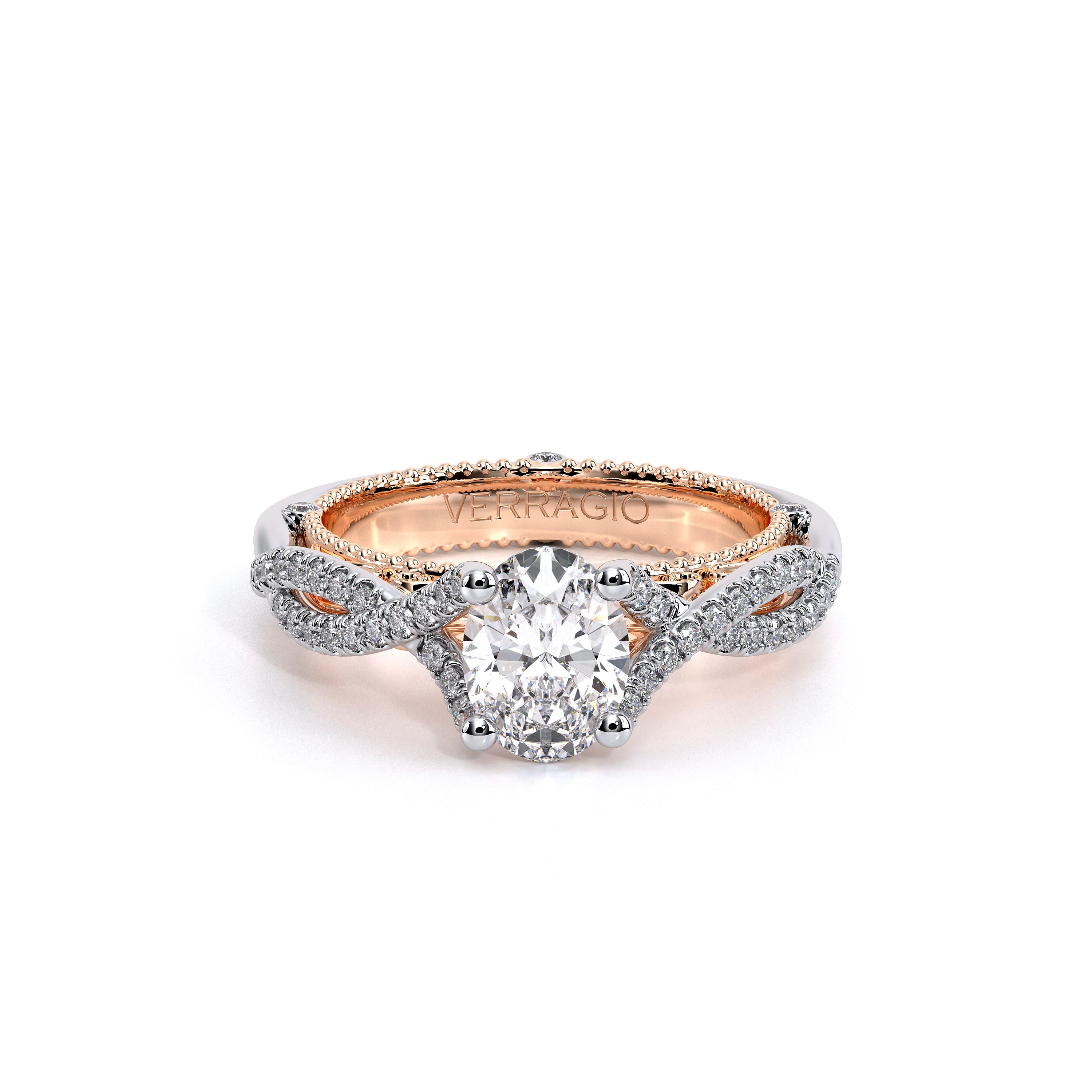 Oval Pavé 14k Rose and White Gold Engagement Ring - VEN-5003