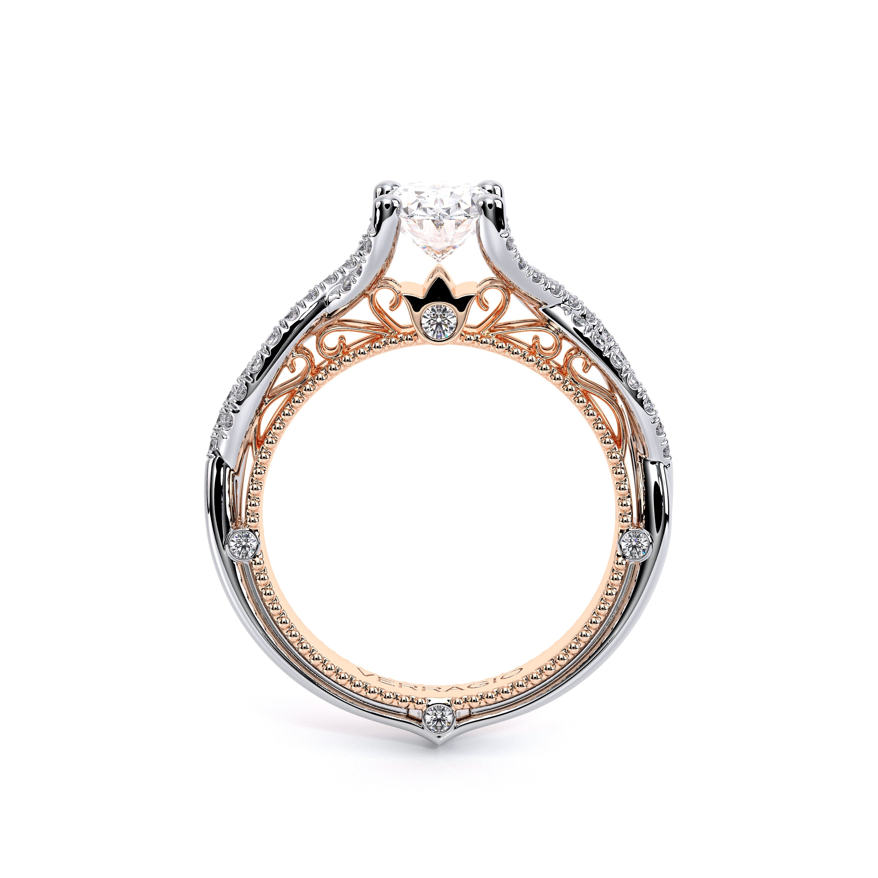 Oval Pavé 18k Rose and White Gold Engagement Ring - VEN-5003