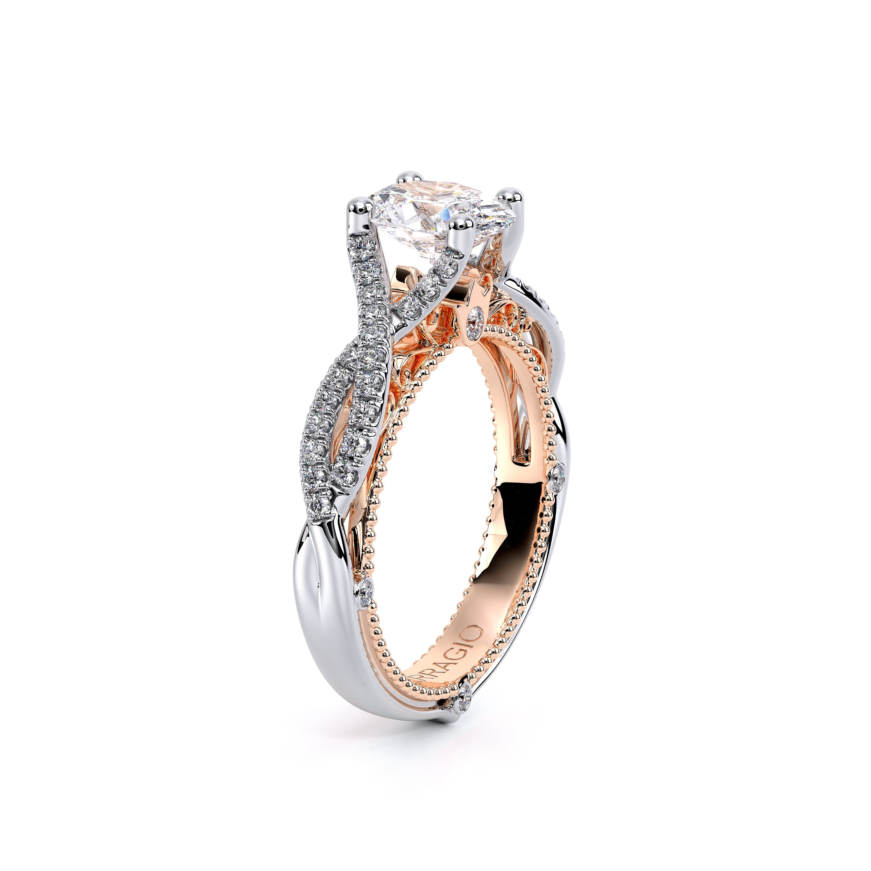 Oval Pavé 18k Rose and White Gold Engagement Ring - VEN-5003