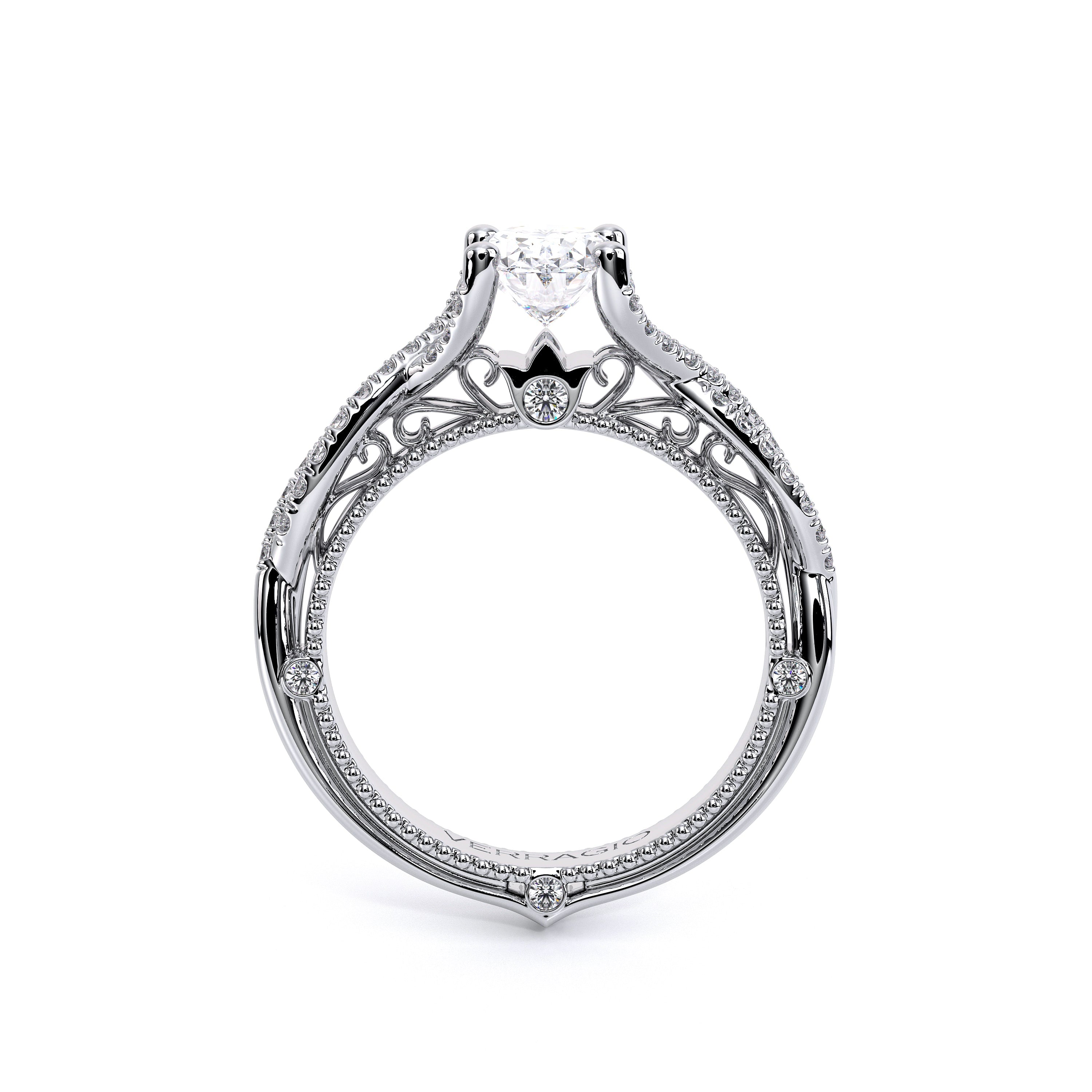 Oval Pavé 14k White Gold Engagement Ring - VEN-5003