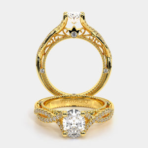 Oval Pavé 14k Yellow Gold Engagement Ring - VEN-5003