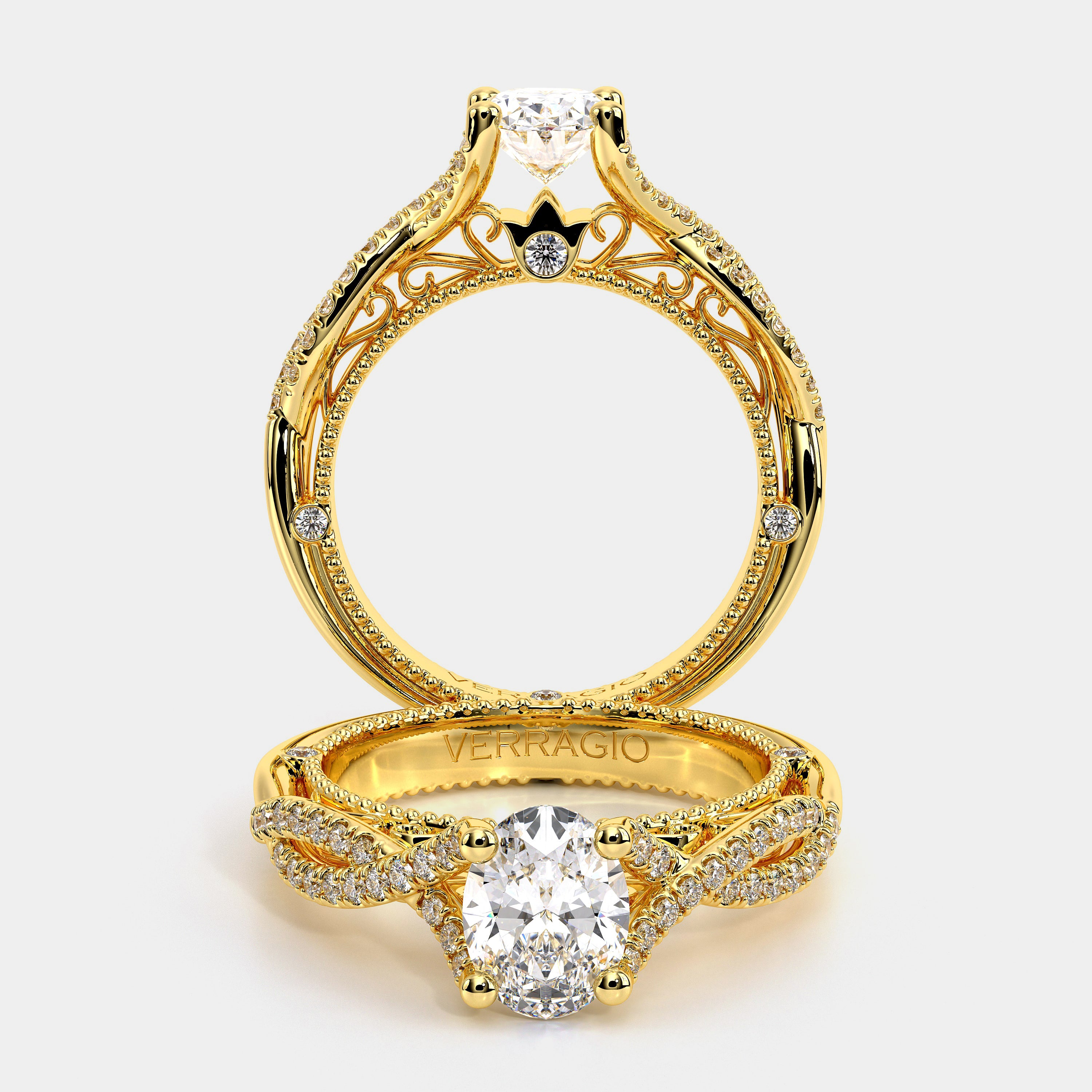 Oval Pavé 18k Yellow Gold Engagement Ring - VEN-5003