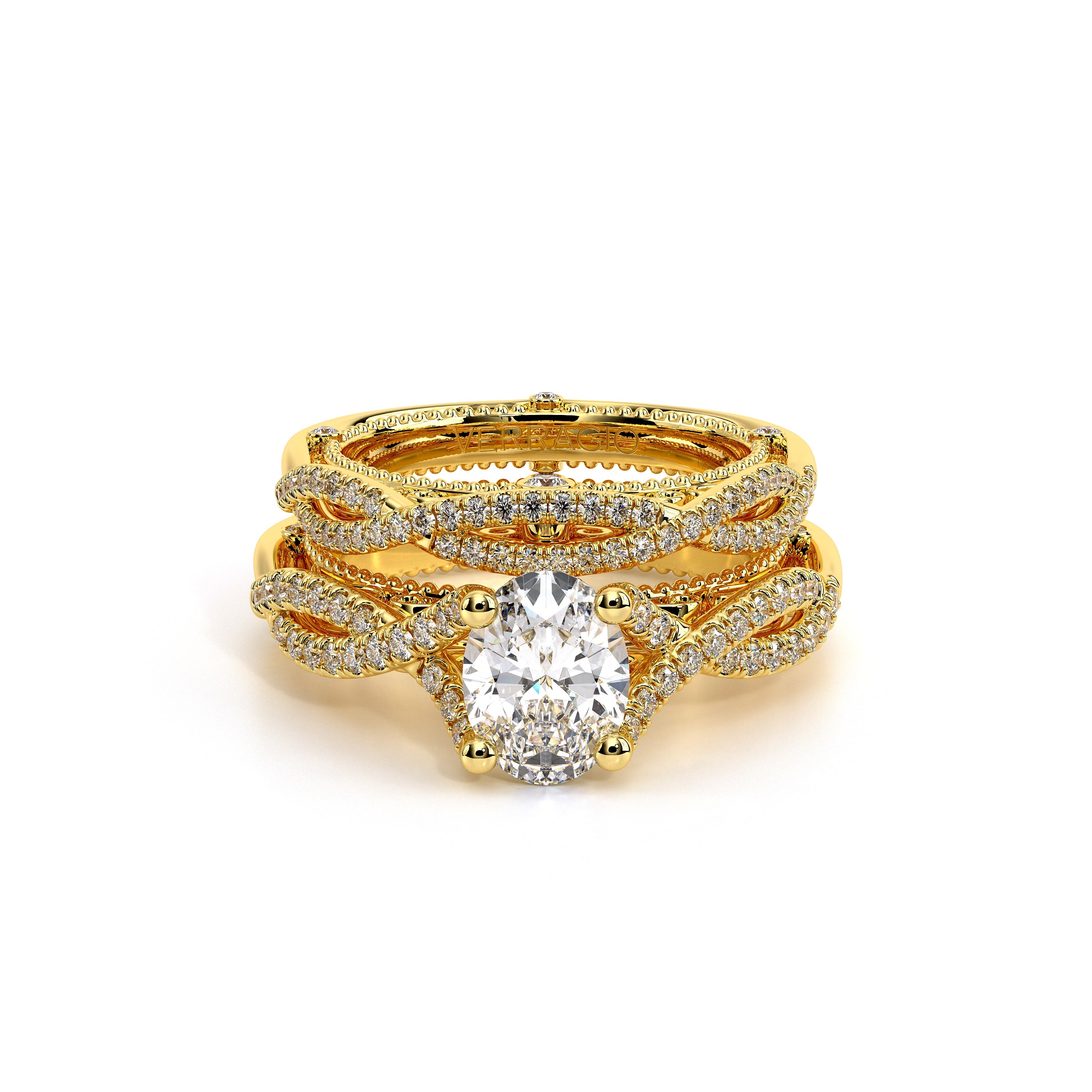 Oval Pavé 18k Yellow Gold Engagement Ring - VEN-5003
