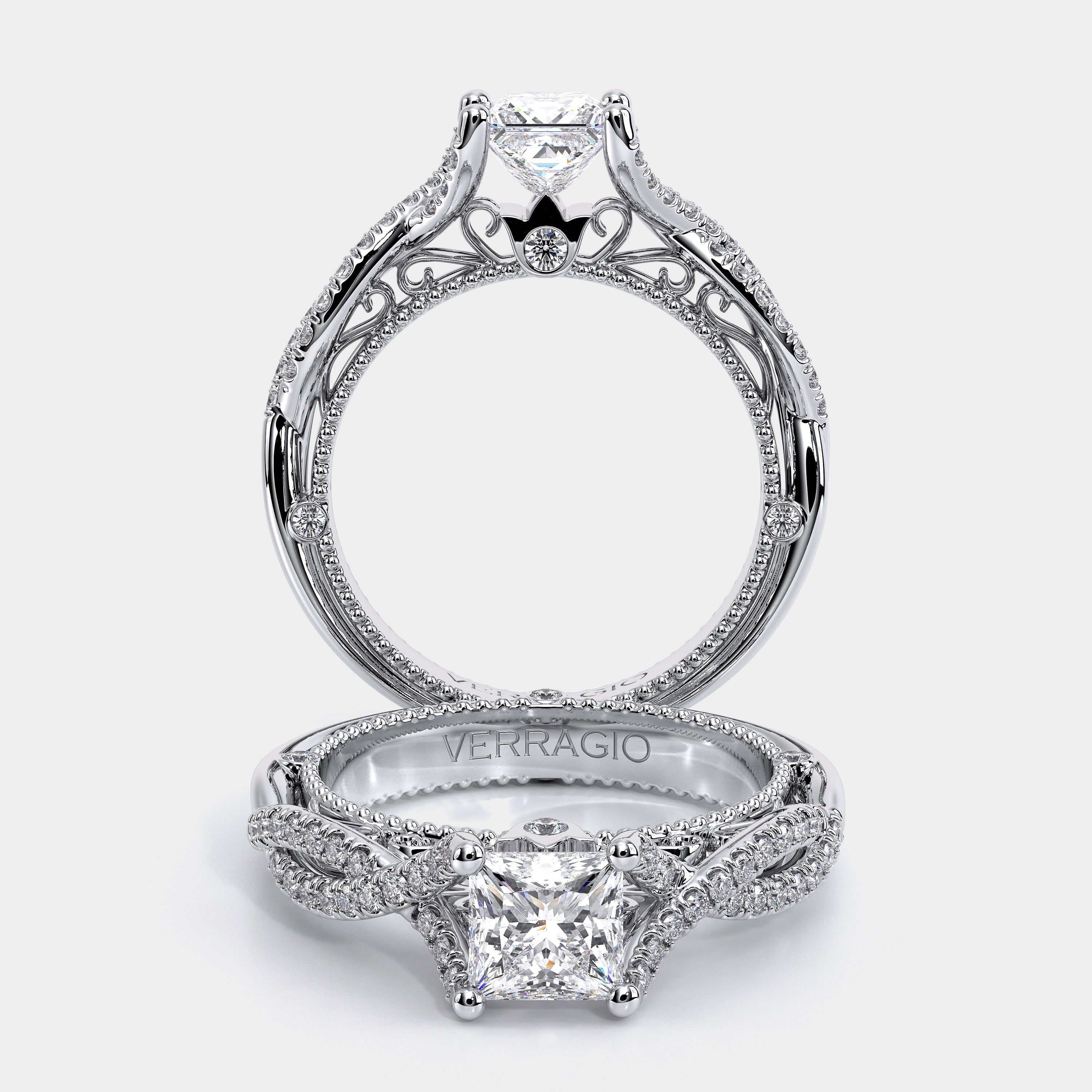 Princess Pavé Platinum Engagement Ring - VEN-5003