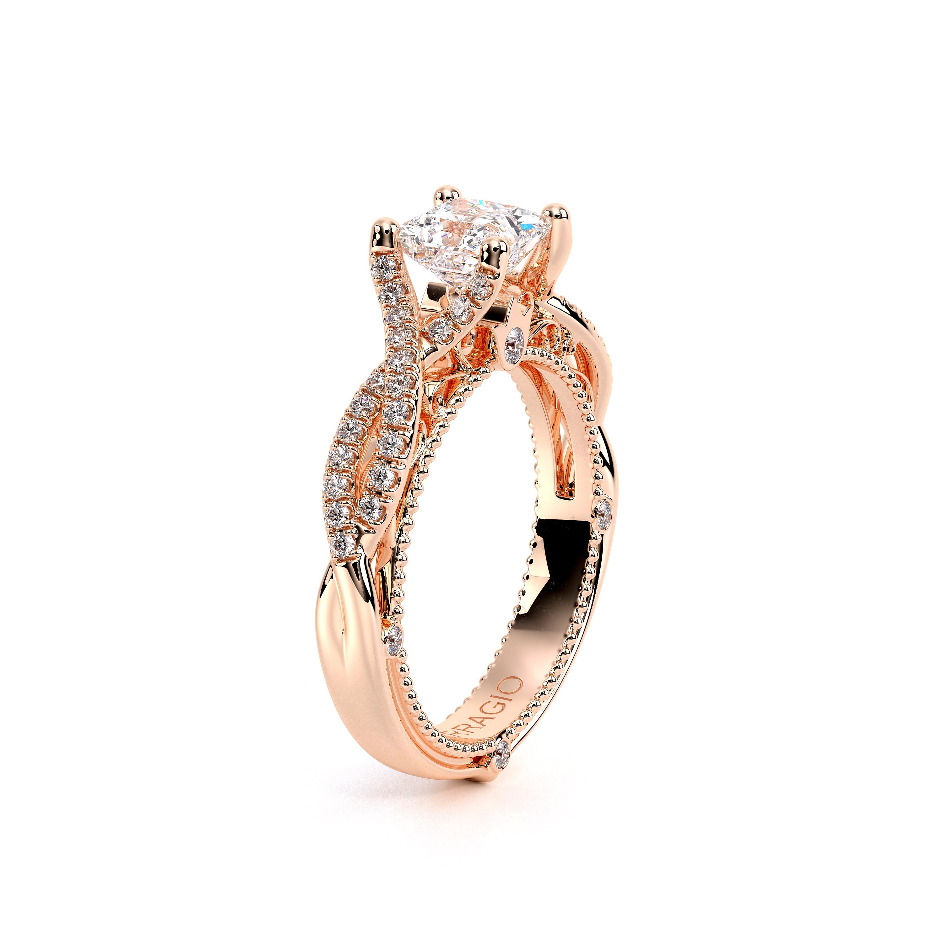 Princess Pavé 14k Rose Gold Engagement Ring - VEN-5003