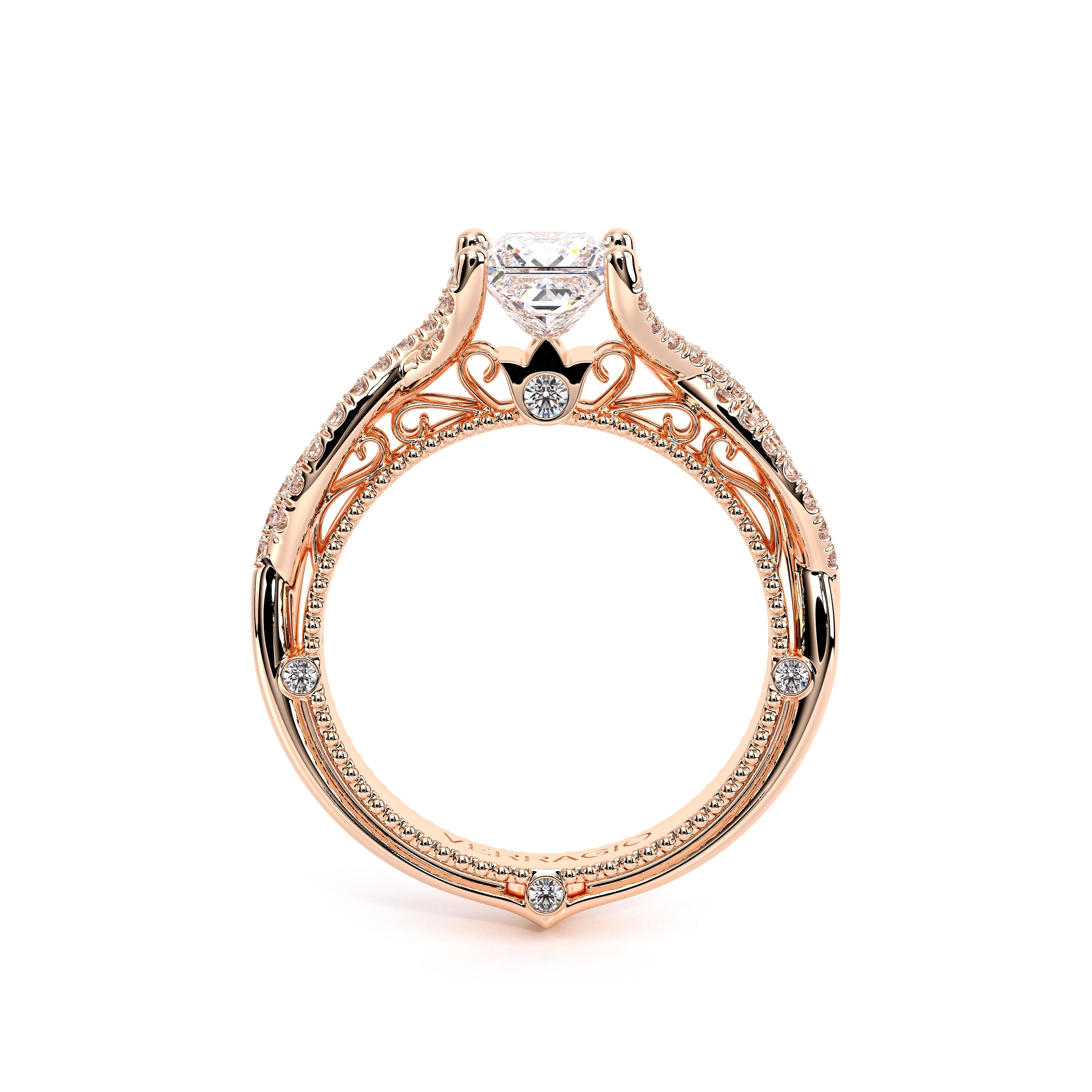 Princess Pavé 18k Rose Gold Engagement Ring - VEN-5003