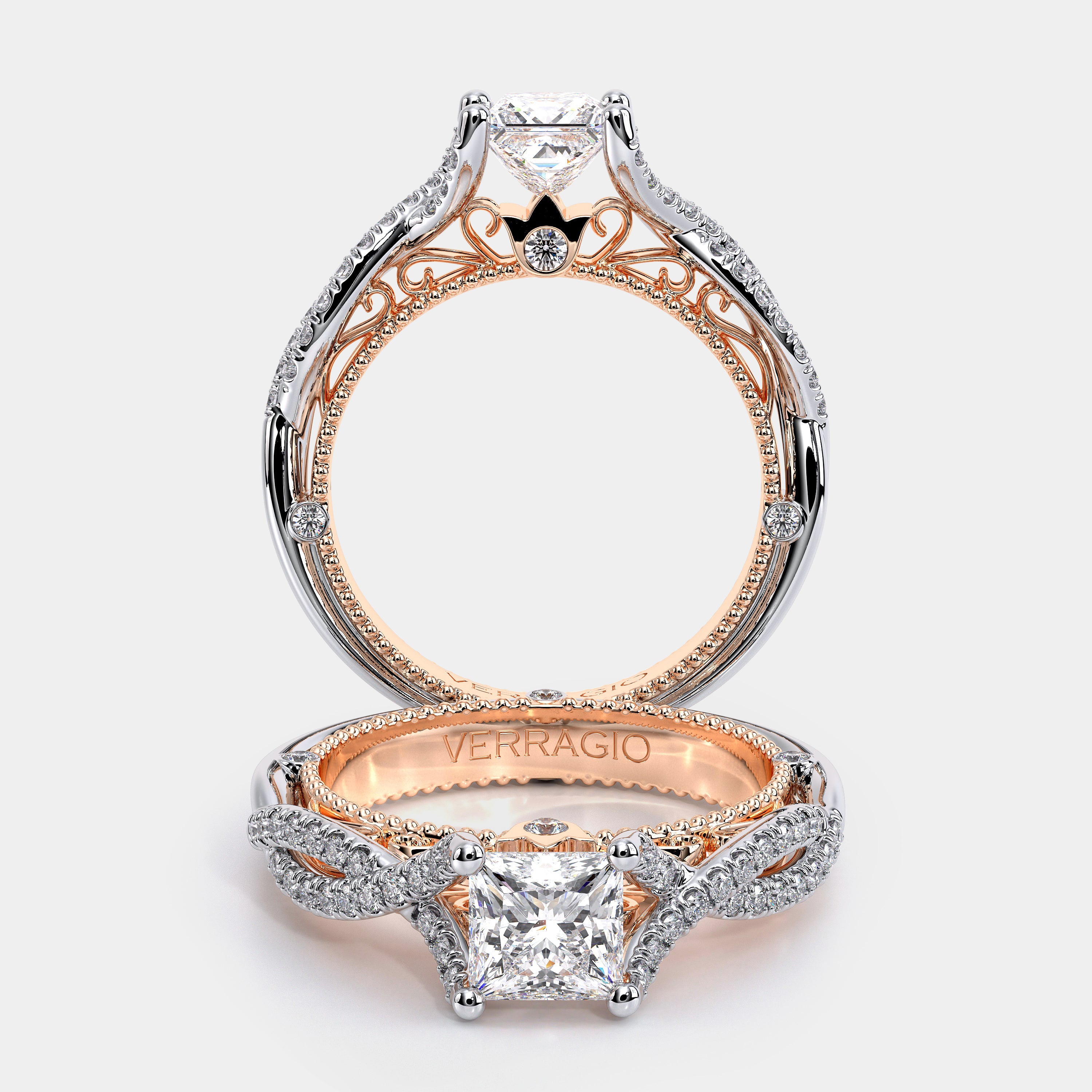 Princess Pavé 14k Rose and White Gold Engagement Ring - VEN-5003