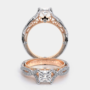Princess Pavé 14k Rose and White Gold Engagement Ring - VEN-5003