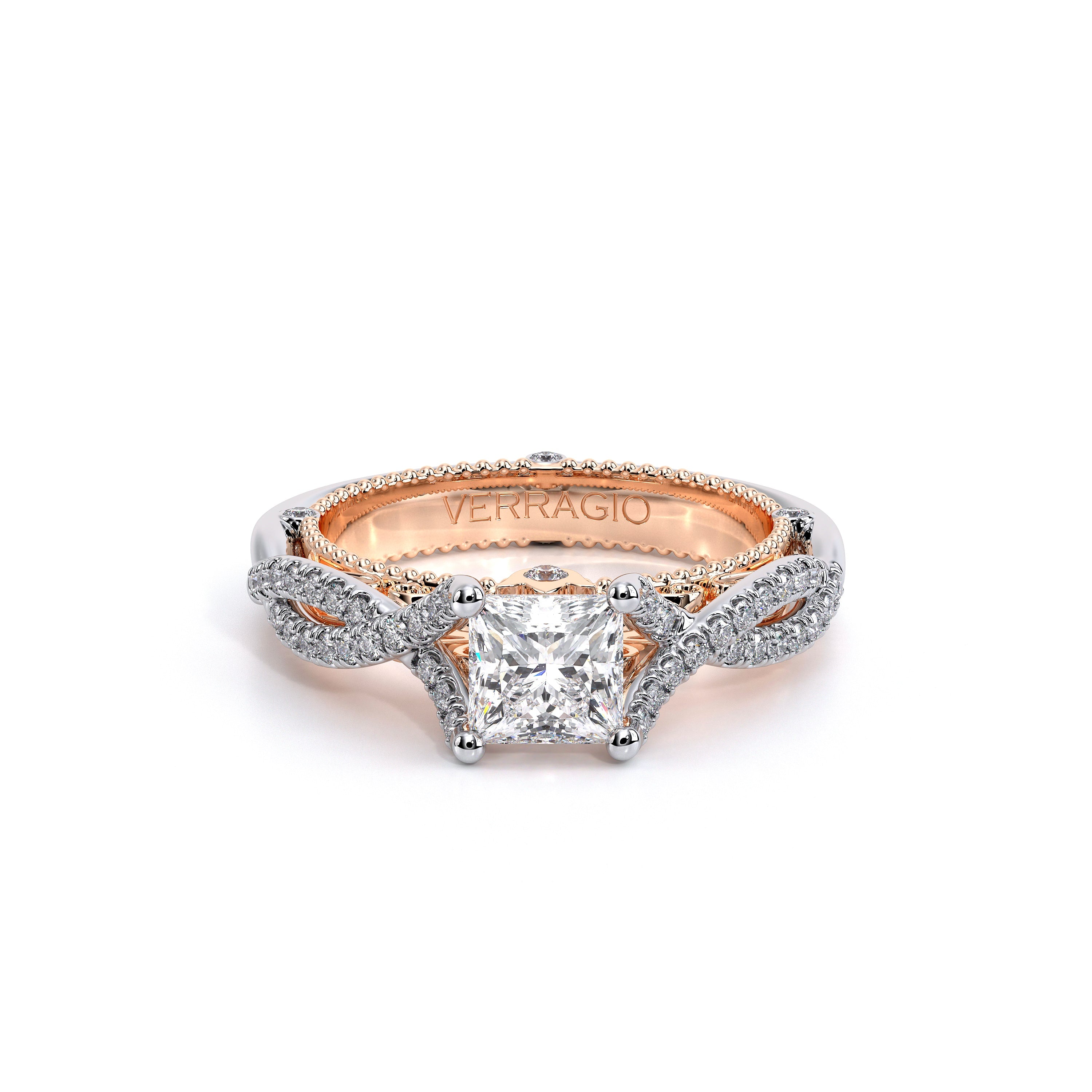 Princess Pavé 14k Rose and White Gold Engagement Ring - VEN-5003