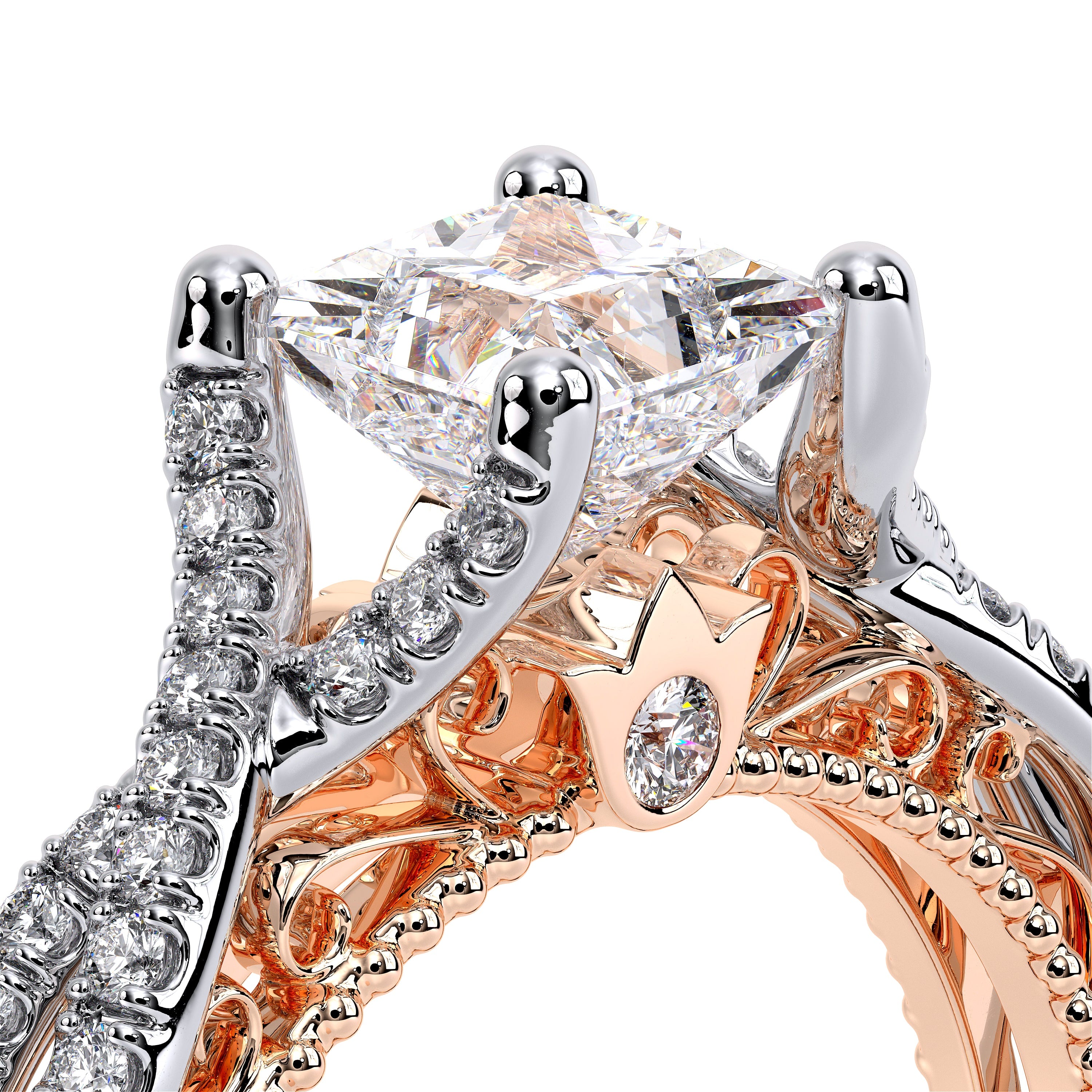 Princess Pavé 18k Rose and White Gold Engagement Ring - VEN-5003