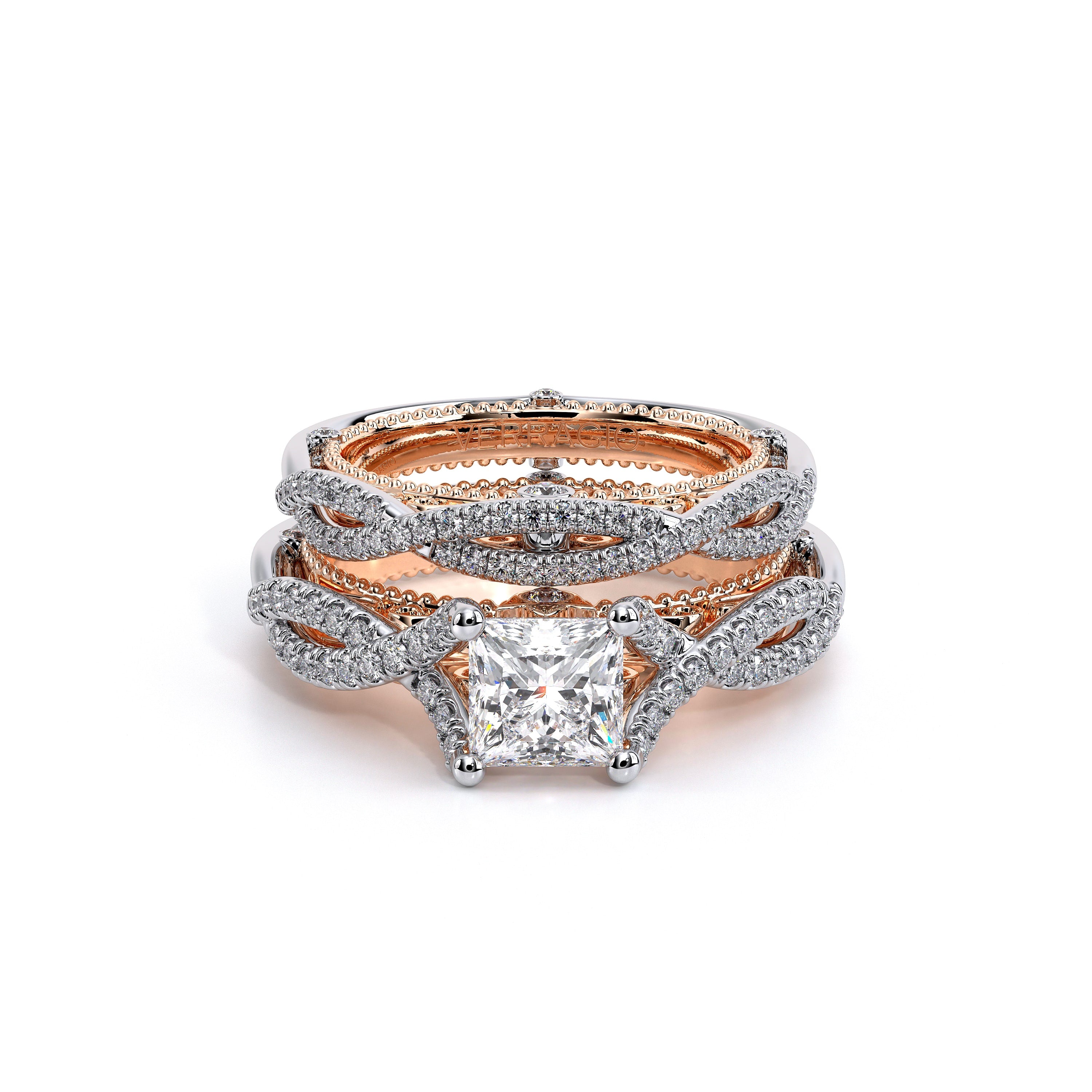 Princess Pavé 18k Rose and White Gold Engagement Ring - VEN-5003