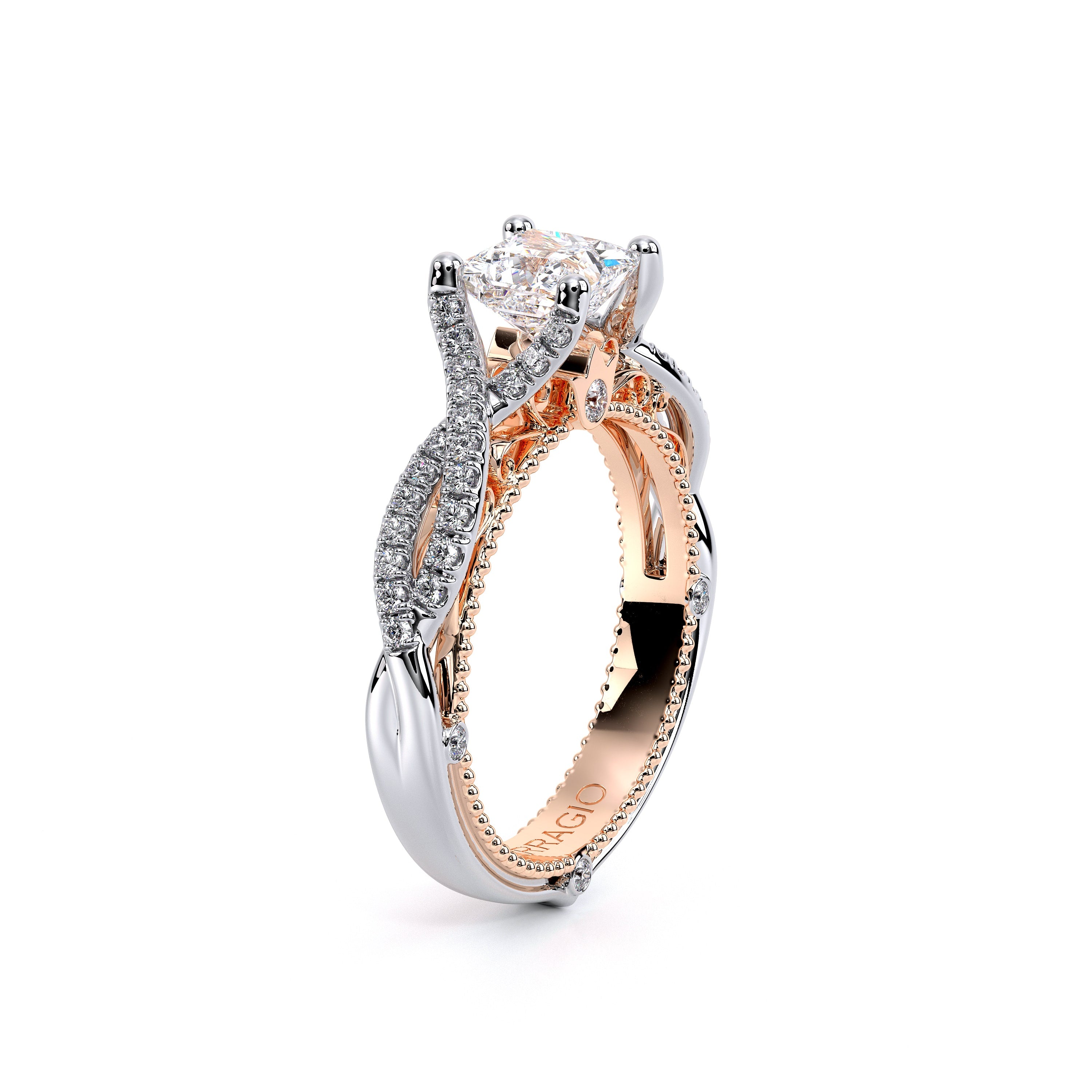 Princess Pavé 18k Rose and White Gold Engagement Ring - VEN-5003