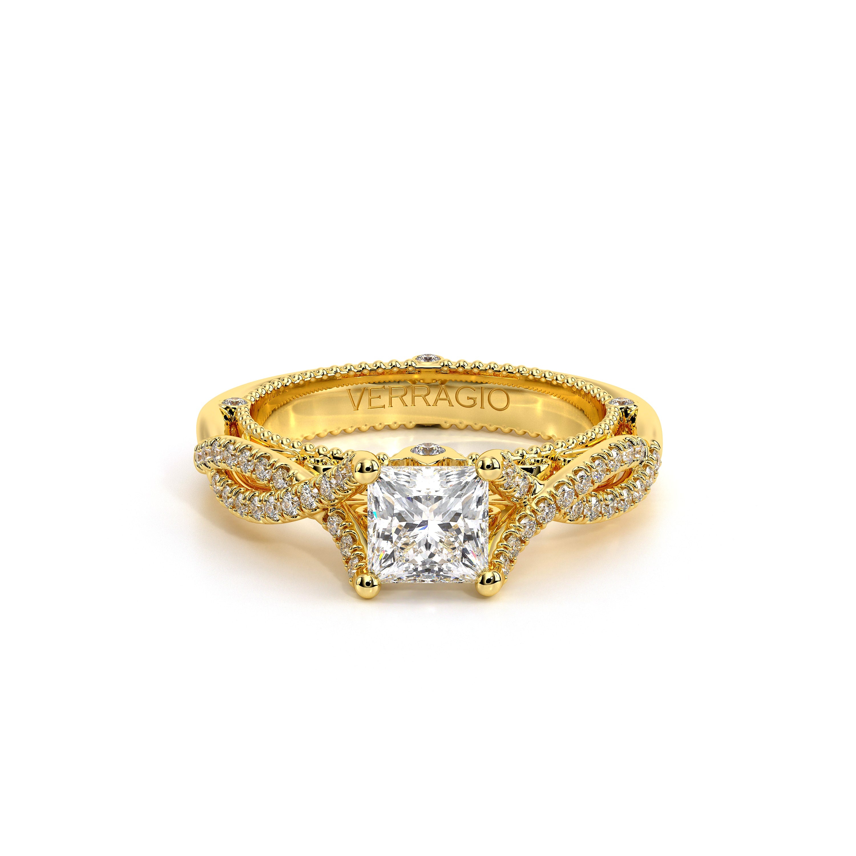 Princess Pavé 18k Yellow Gold Engagement Ring - VEN-5003